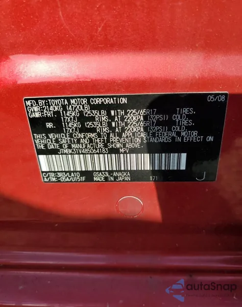 2008 Toyota Rav4 Limited from USA, damaged, VIN JTMBK31V485064183